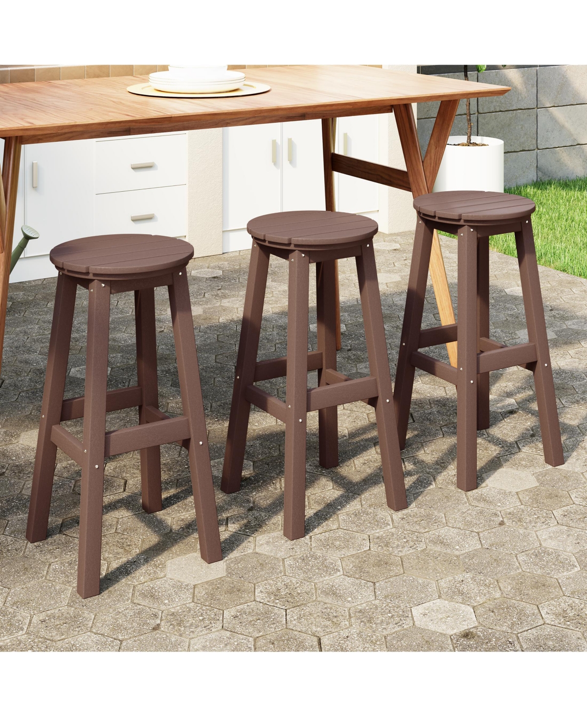 WestinTrends 29" Hdpe Outdoor Patio Round Bar Stool Set of 3