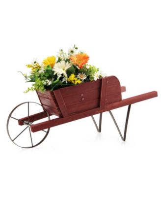 Wooden Wagon Planter with 9 Magnetic Accessories for Garden Yard