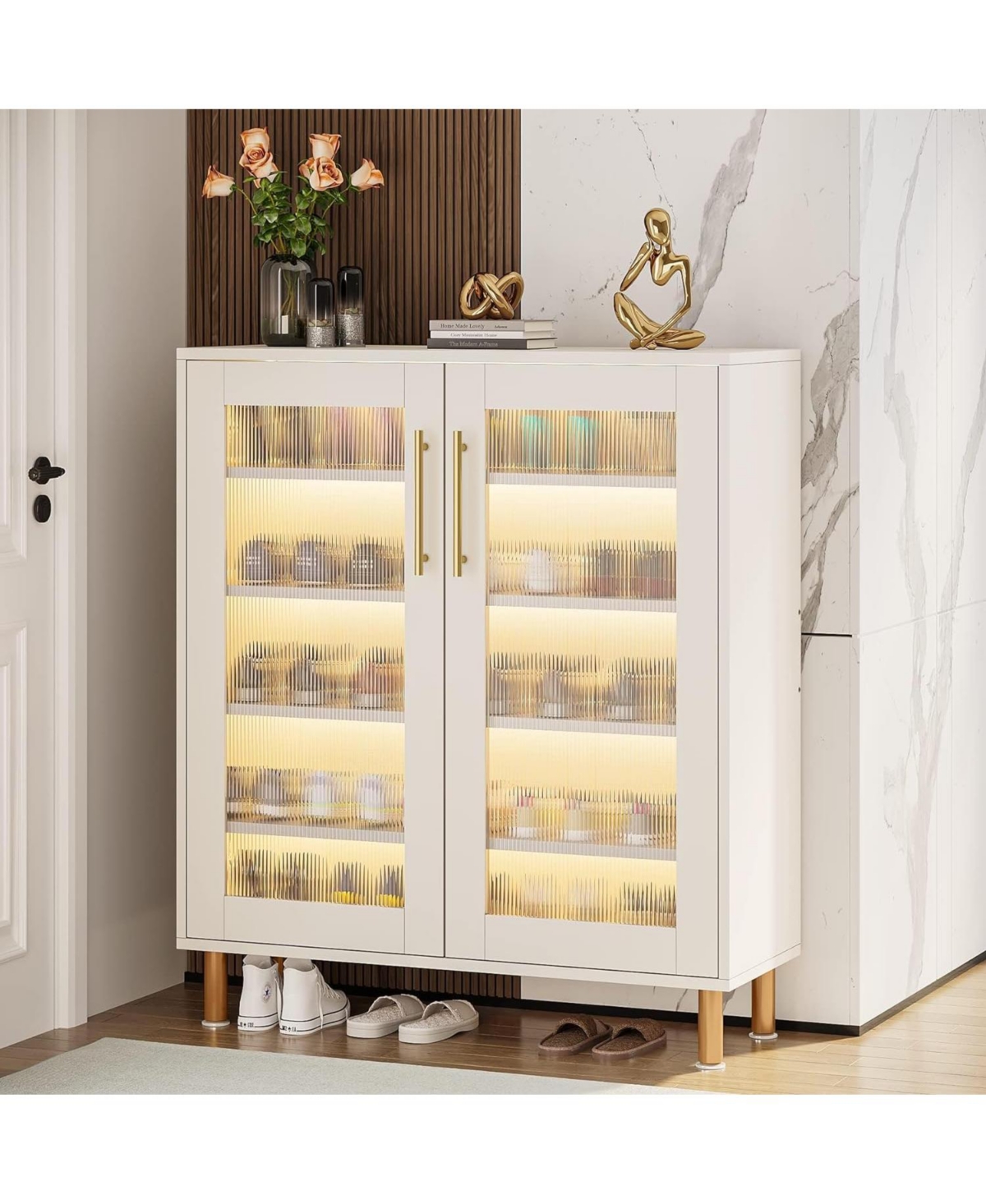 Tribesigns Shoe Cabinet with Acrylic Doors and Led Light