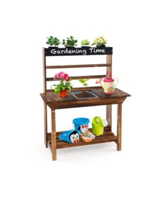 Wooden Potting Bench Table Outdoor Mud Kitchen with Solid Fir Wood Frame