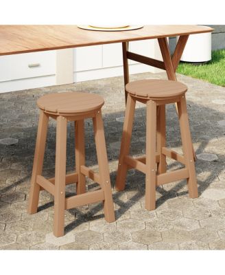 24" HDPE Outdoor Patio Round Counter Height  Stool Set of 2