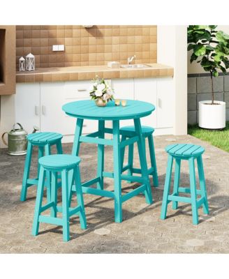 5 PC HDPE Outdoor Patio Dining Bar Table and Counter High Round Stools
