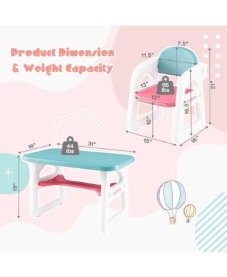 3-Piece Kids Table and Chair Set Toddler Activity Study Desk with Building Blocks