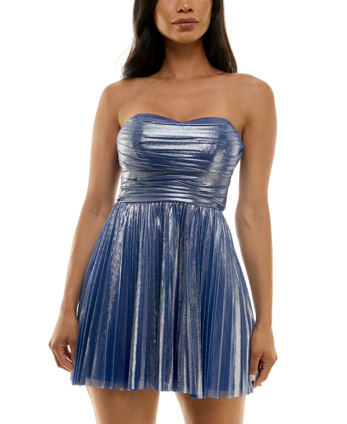 Juniors' Sweetheart-Neck Shimmery Fit & Flare Dress - Cobalt/silver