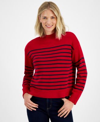 Women's Mock-Neck Stripe Long-Sleeve Sweater 