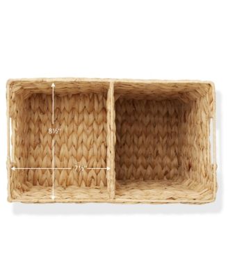 Stair Basket with Handles, Natural - Woven Water Hyacinth Staircase Step Organizer Bin