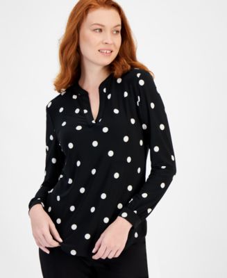 その他 Anne Anne Klein Women's Split-Neck Pearl-Dot Top - Macy's