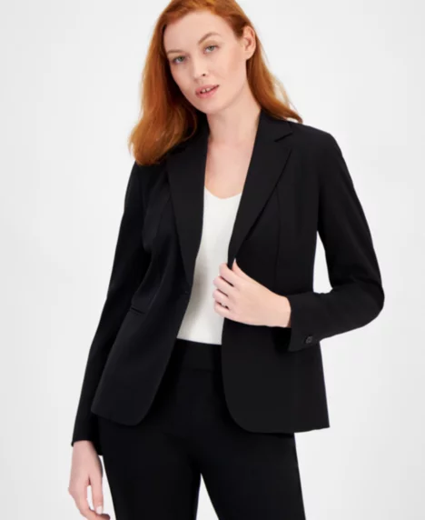 Petite Sabre Stretch One-Button Jacket - Anne Black