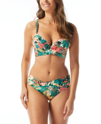 Womens Tropical Print Plunge Neck Bikini Top Star Banded Bottoms