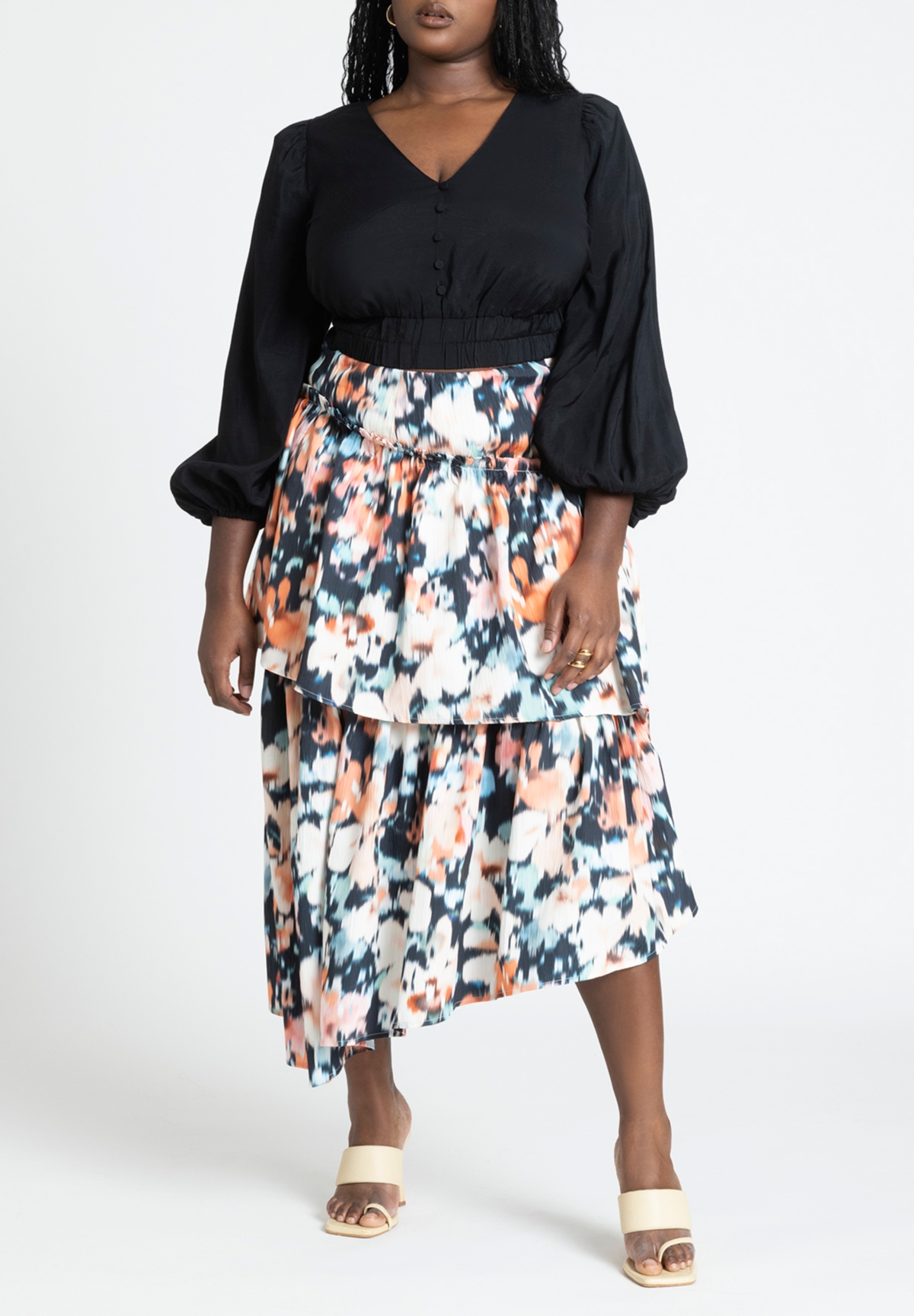 Eloquii Women's Asym Tiered Printed Skirt