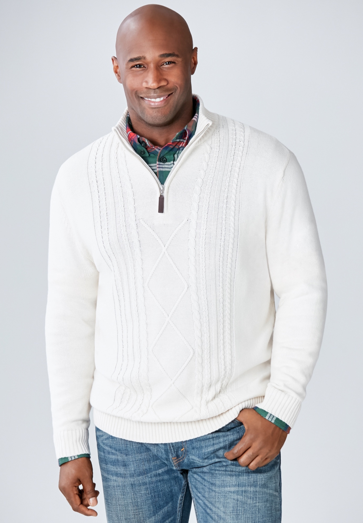 Liberty Blues Big & Tall by KingSize Shoreman's Quarter Zip Cable Knit Sweater