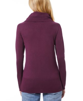Women's Petite Chevron-Trimmed Cowl-Neck Sweater