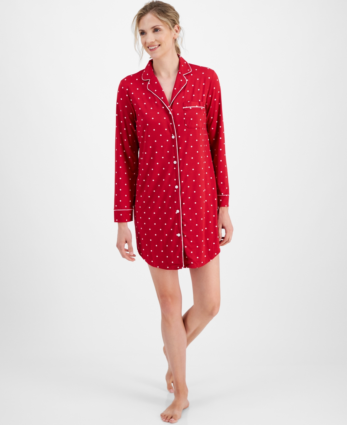 Charter Club Women's Notched-collar Sleepshirt, Created For Macy's In Polka Dots