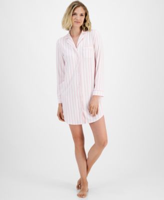 Women's Long-Sleeve Button-Front Notched Sleep Shirt