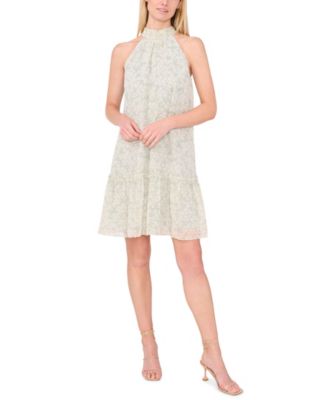 cece ruffle halter dress CeCe Sleeveless Clip Dot Cascading Ruffle Dress Women's Clothing Soft : 12