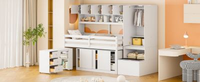 Streamdale Twin Loft Bed with Desk, Storage & Shelves