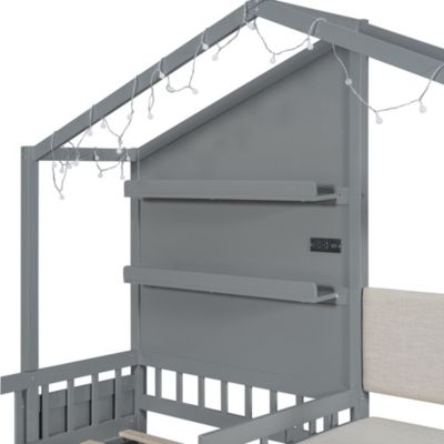 Streamdale Twin House Bed with Sofa, Charging Station, Shelves & Drawers