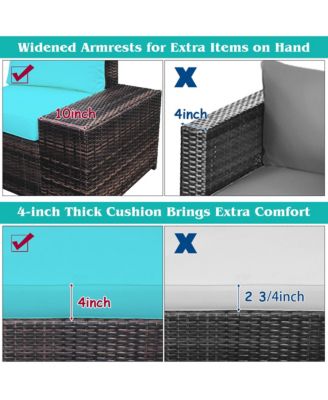 6PCS Rattan Furniture Set Conversation Cushioned Sofa Armrest Garden