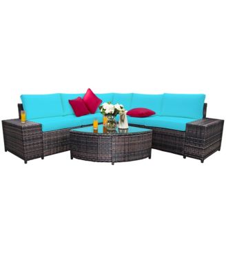 6PCS Rattan Furniture Set Conversation Cushioned Sofa Armrest Garden