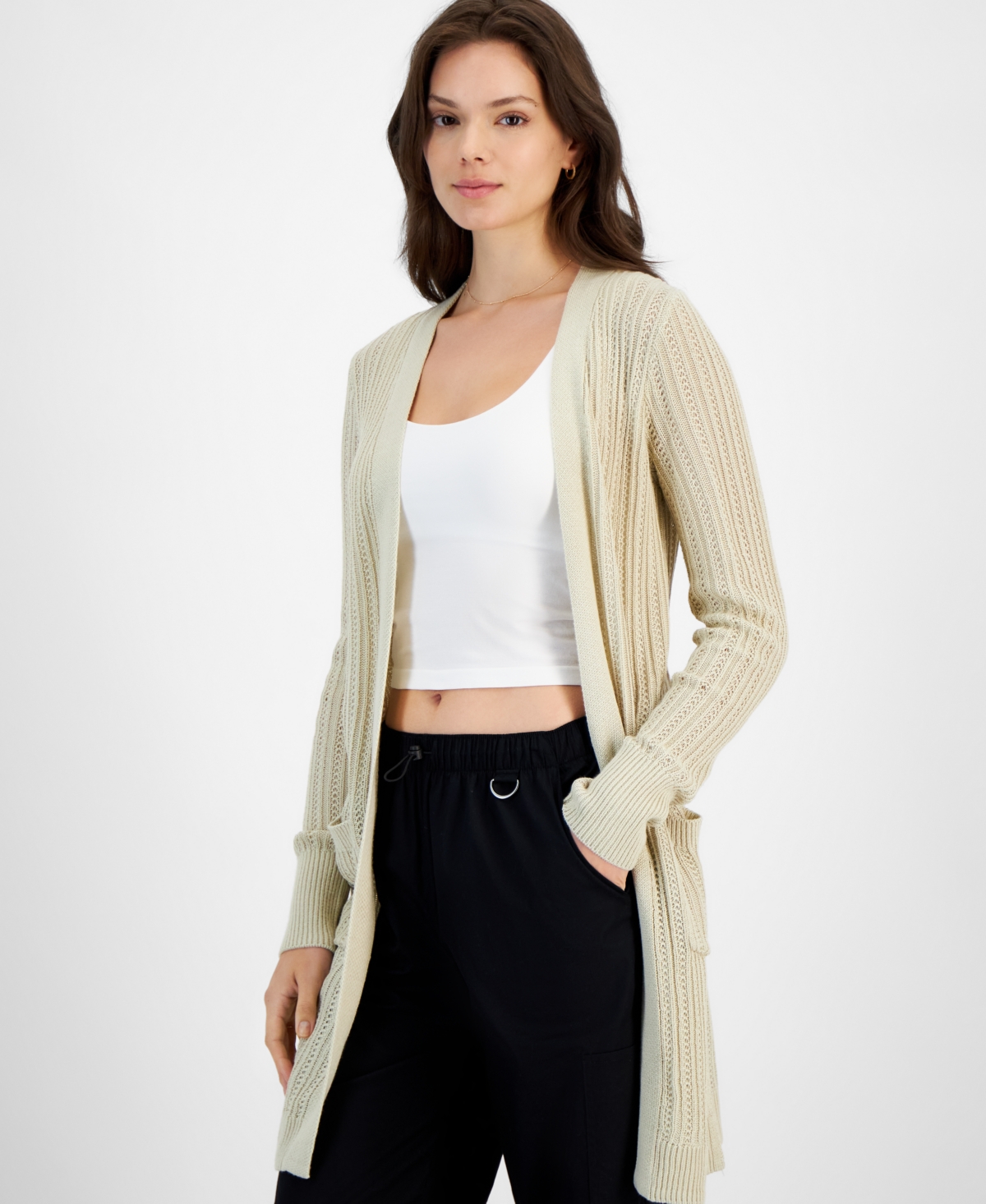 Hippie Rose Juniors Open Front Long Cardigan Oatmeal Smart Closet