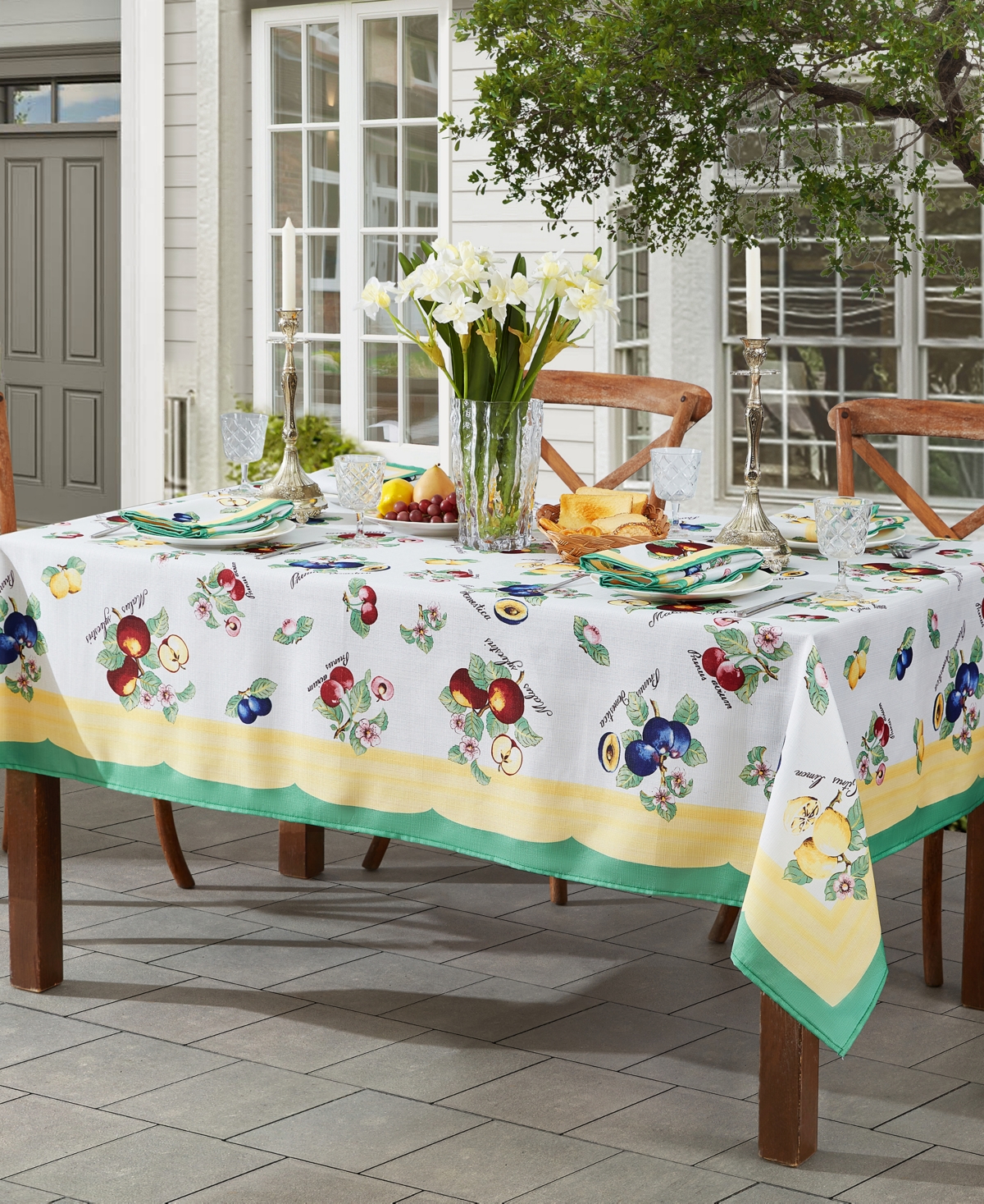 Elrene French Garden Fleurence Stain And Water Resistant 60"x102" Rectangle Tablecloth In Multi