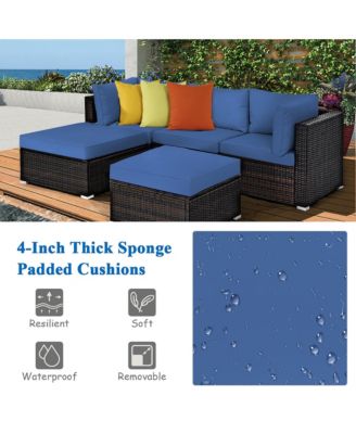 5PCS Patio Rattan Furniture Set Sectional Conversation Set Ottoman Table