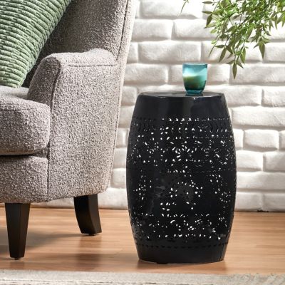 Simplie Fun Modern Barrel Side Table with Lace Cut Design