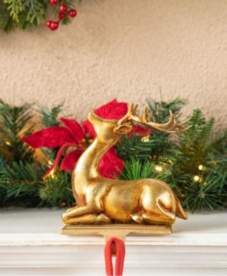 Set of 2 Gold Resin Standing Sitting Reindeer Stocking Holders
