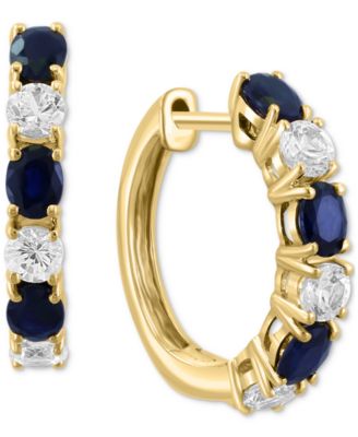 EFFY&reg; Emerald (3/4 ct. t.w.) & White Sapphire (3/4 ct. t.w.) Small Hoop Earrings in 14k White Gold, 0.75" (Also available in Sapphire)