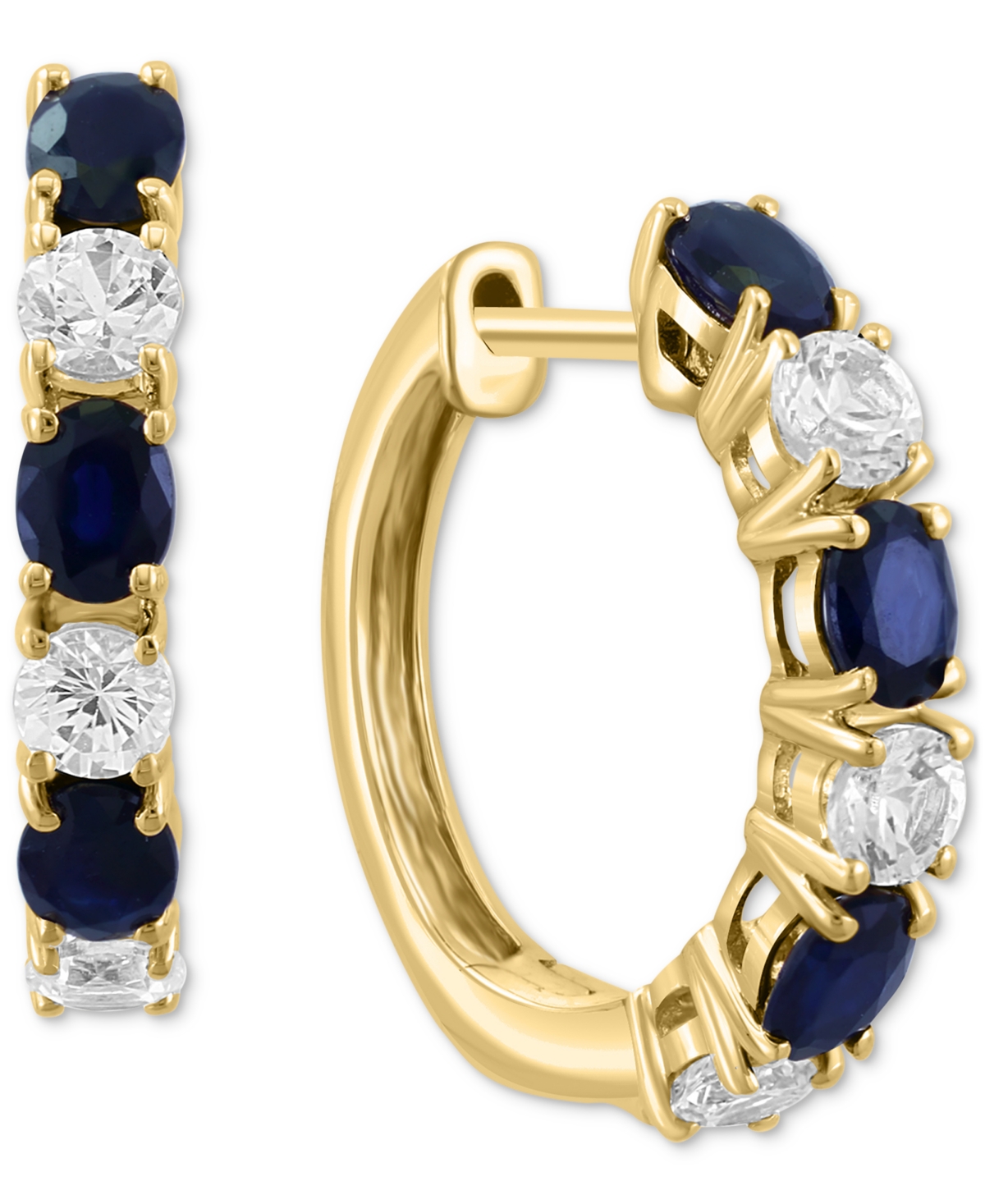 Effy Emerald (3/4 ct. t.w.) & White(3/4 ct. t.w.) Small Hoop Earrings in 14k White Gold, (Also available in Sapphire) -(Yell