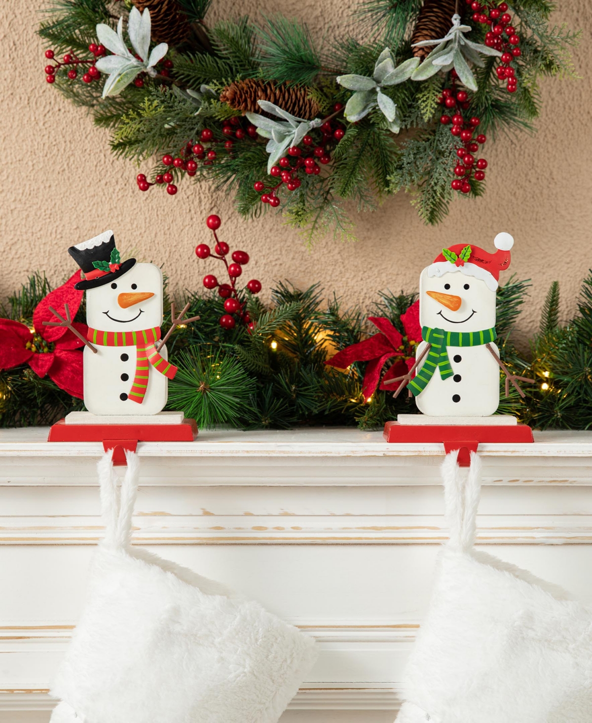 Glitzhome Set Of 2 Christmas Snowman Stocking Holders In Multi