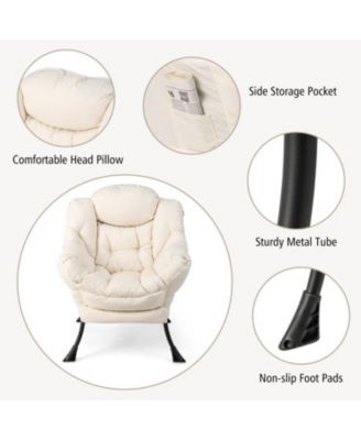 Modern Accent Chair with Folding Footrest and Side Pocket for Living Room