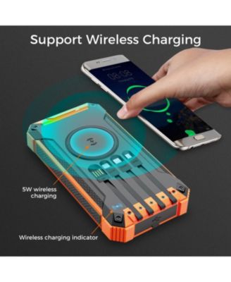20,000mAh Power Bank- Convenient 4 Built-in Cables & Wireless Charging