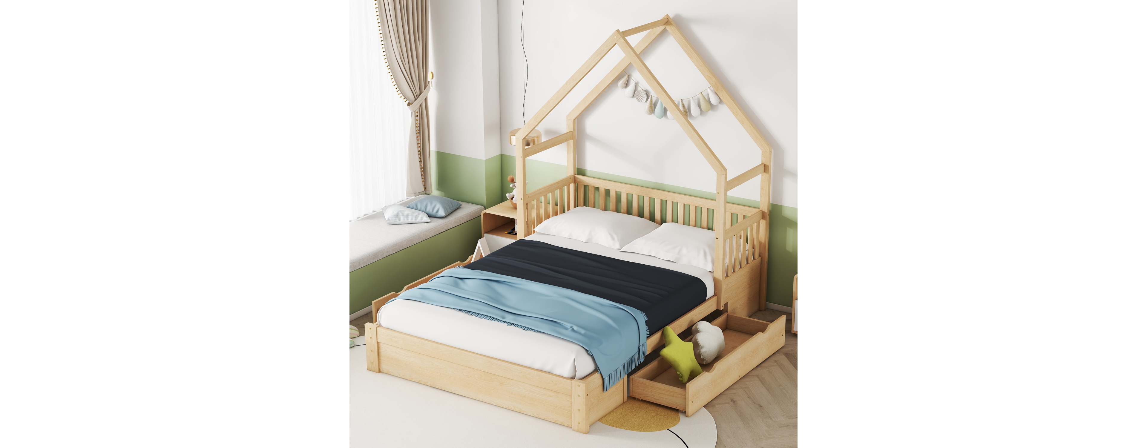 Streamdale Queen Platform Bed with Drawers and Guardrail