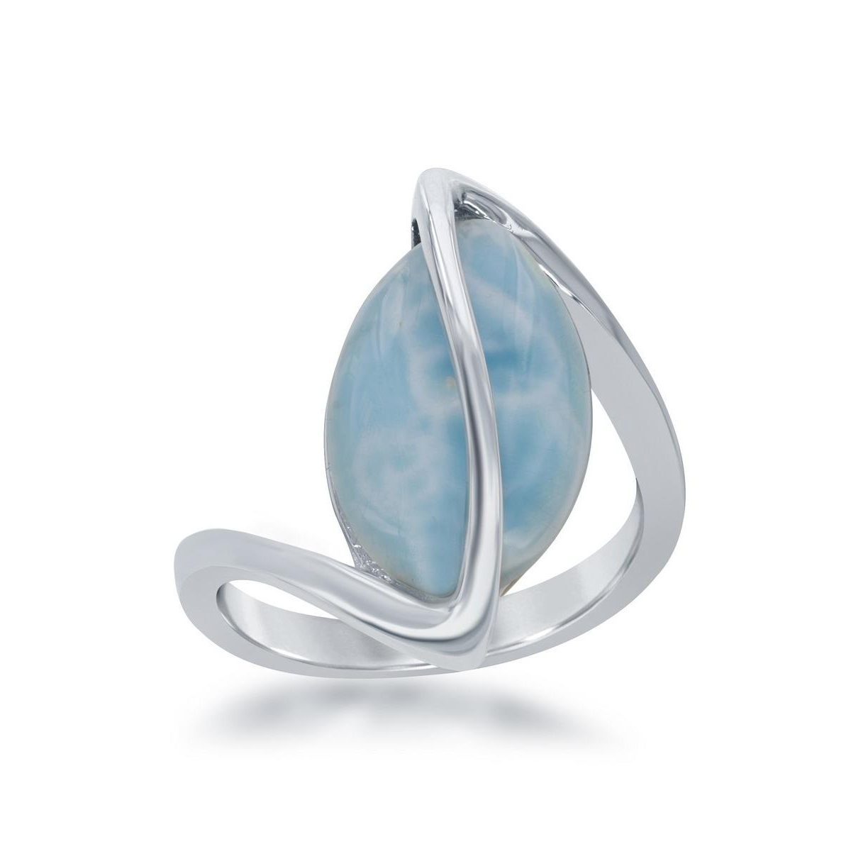 Sterling Silver Oval Larimar Twisted Ring - Blue