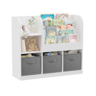 Kids Multifunctional Bookcase with Drawers (White/Gray)