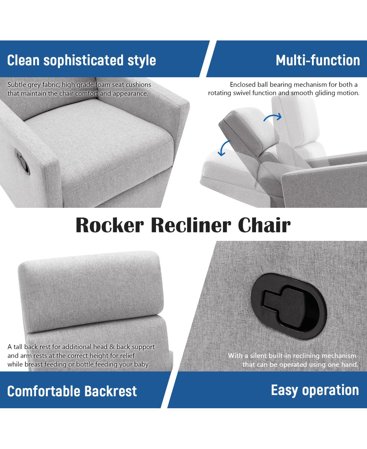 Streamdale Furniture Modern Upholstered Rocker Nursery Chair Plush Seating Glider Swivel Recliner Chair