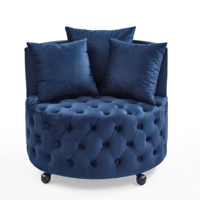  Standard Size  Plush Velvet Upholstery  Tufted Cushion, Swivel Base, Caster Wheels Accent Chair