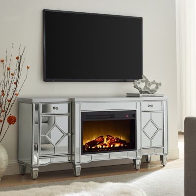 Streamdale 57" X 15 " X 25.6" Flash silver combination TV fireplace cabinet
