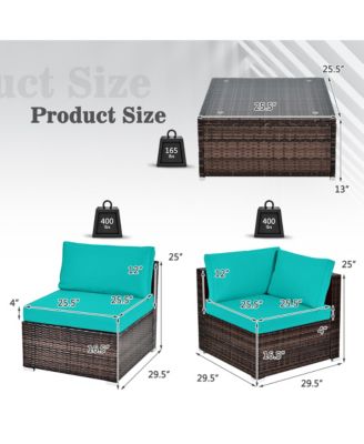 6PCS Patio Rattan Furniture Set Cushioned Sofa Coffee Table Garden