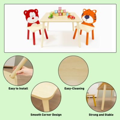 Kids Wooden Table & Chair Set (Bear Tiger)