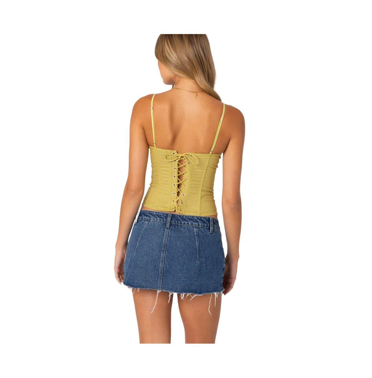 Edikted Women's Avena Linen Look Lacey Corset Top