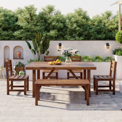 Streamdale Acacia Wood Dining Set Table, Bench, 4 Chairs