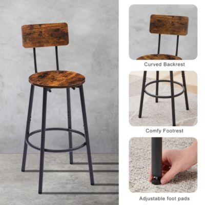 Rustic Brown Barstool Set with Backrests and Shelves