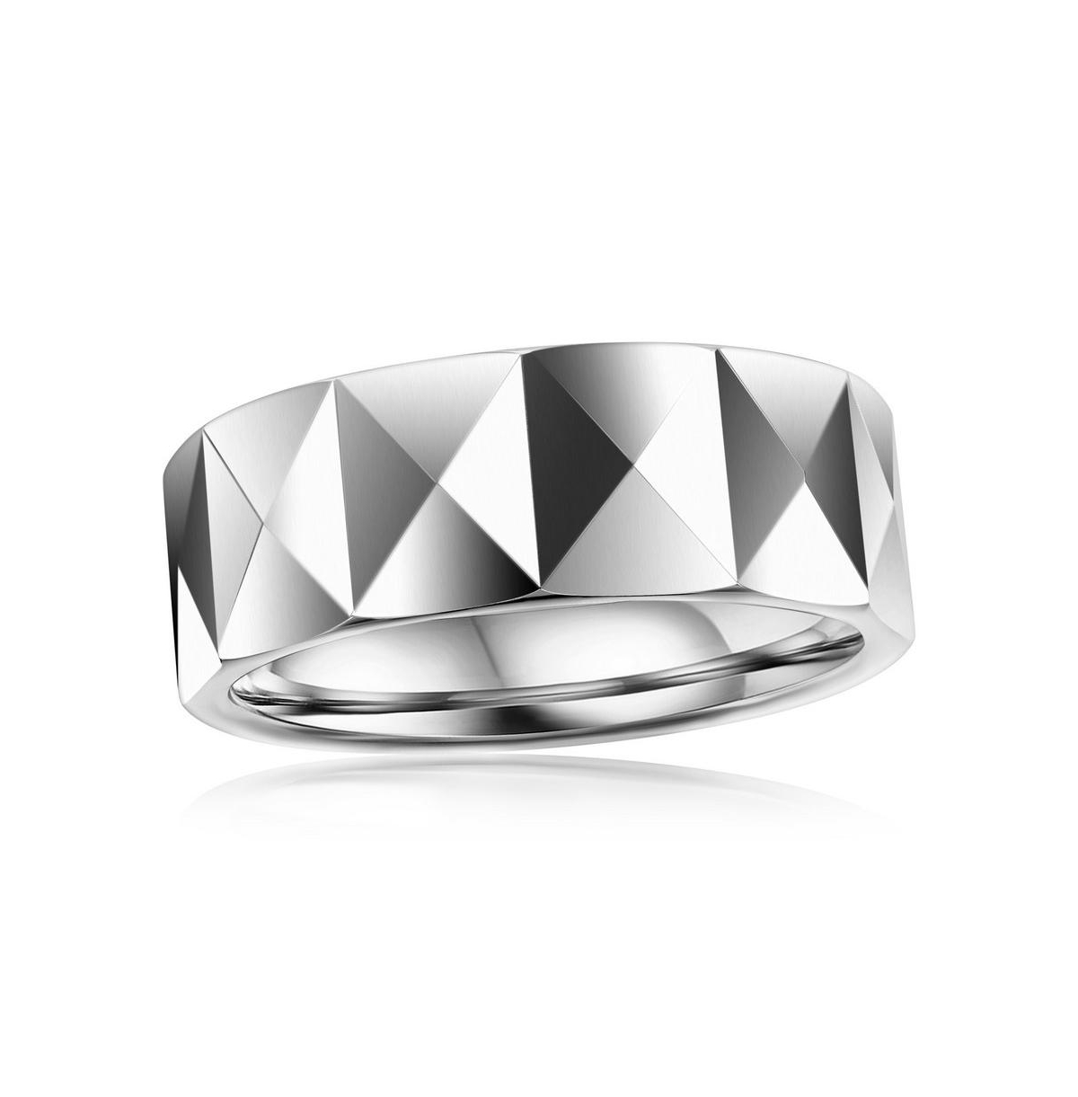 High Polished Square Faceted Tungsten Ring - Silver