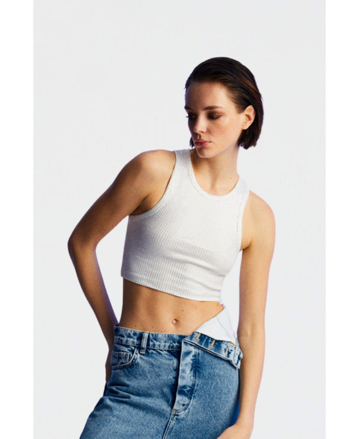 Women's Embellished Crop Top - Open white