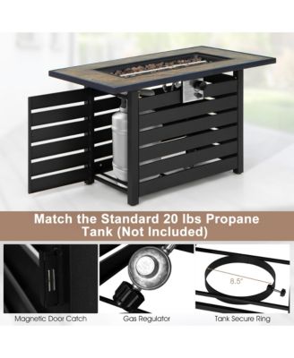 6PCS Patio Rattan Furniture Set 42'' Fire Pit Table Cover Sofa Cushion