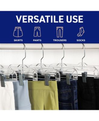 Clear Plastic Hangers - 20 Pieces 14 Inches Anti-Slip Space-Saving, Closet Organization Solution - Pants, Trousers, Skirts, Jeans Hangers with 360° Swivel Hook and Adjustable Clips - Clear