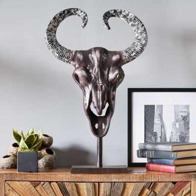 Streamdale Bronze Handcrafted Aluminum Bull Skull Decor with Stand