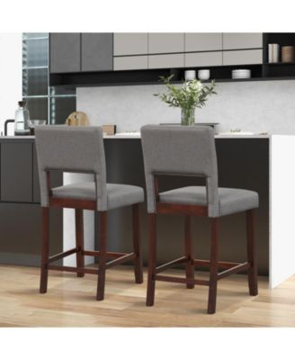 2 Piece Bar Chair Set with Hollowed Back and Rubber Wood Legs